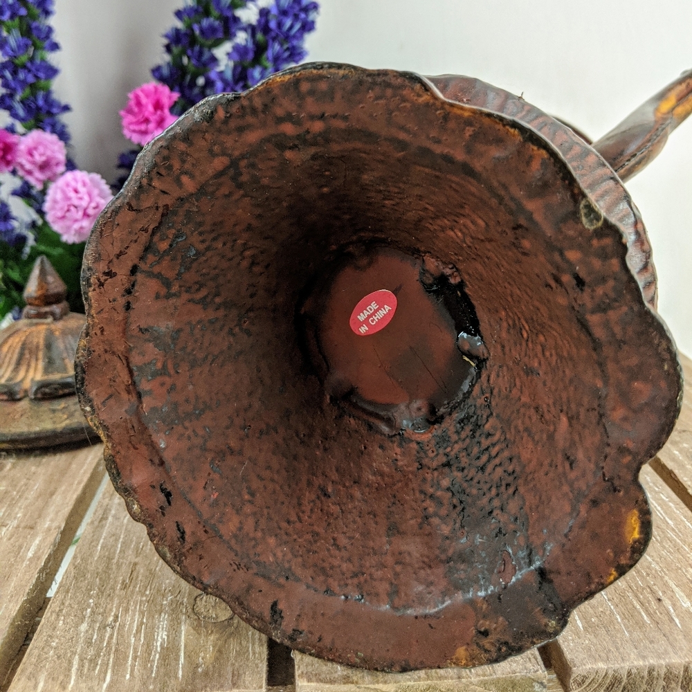 14" Ornate Vintage Style Rusty Heavy Metal Vessel - Picture 6 of 8